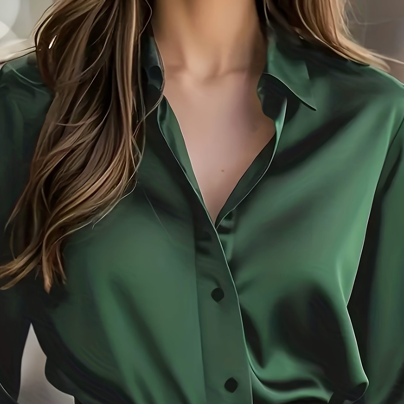 Elegant Satin Blouse - V-Neck Long Sleeve Top
