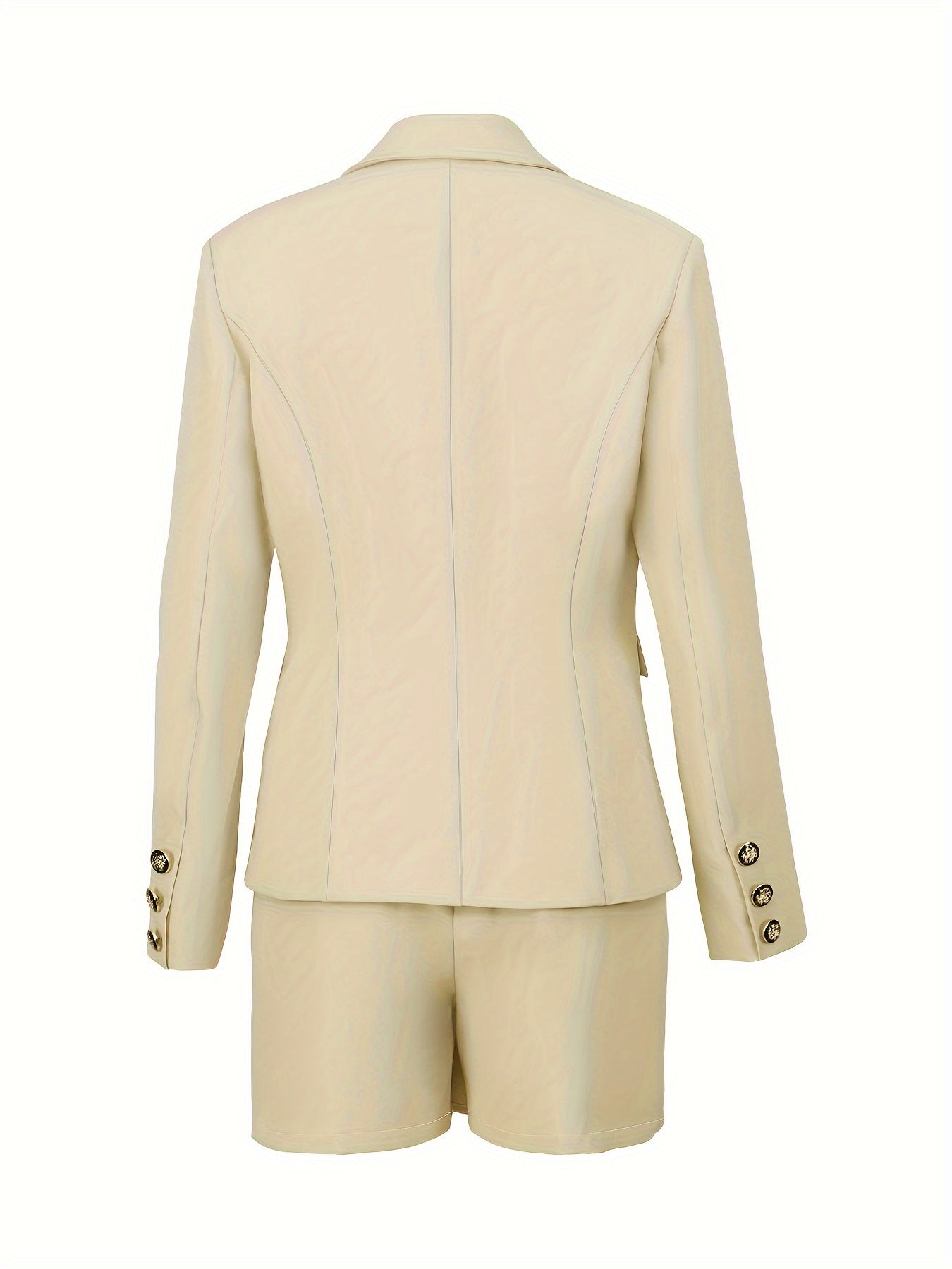 Elegant Women's Long Sleeve Blazer & Pleated Skirt Set - Polyester, Machine Washable, Non-Stretch Fabric