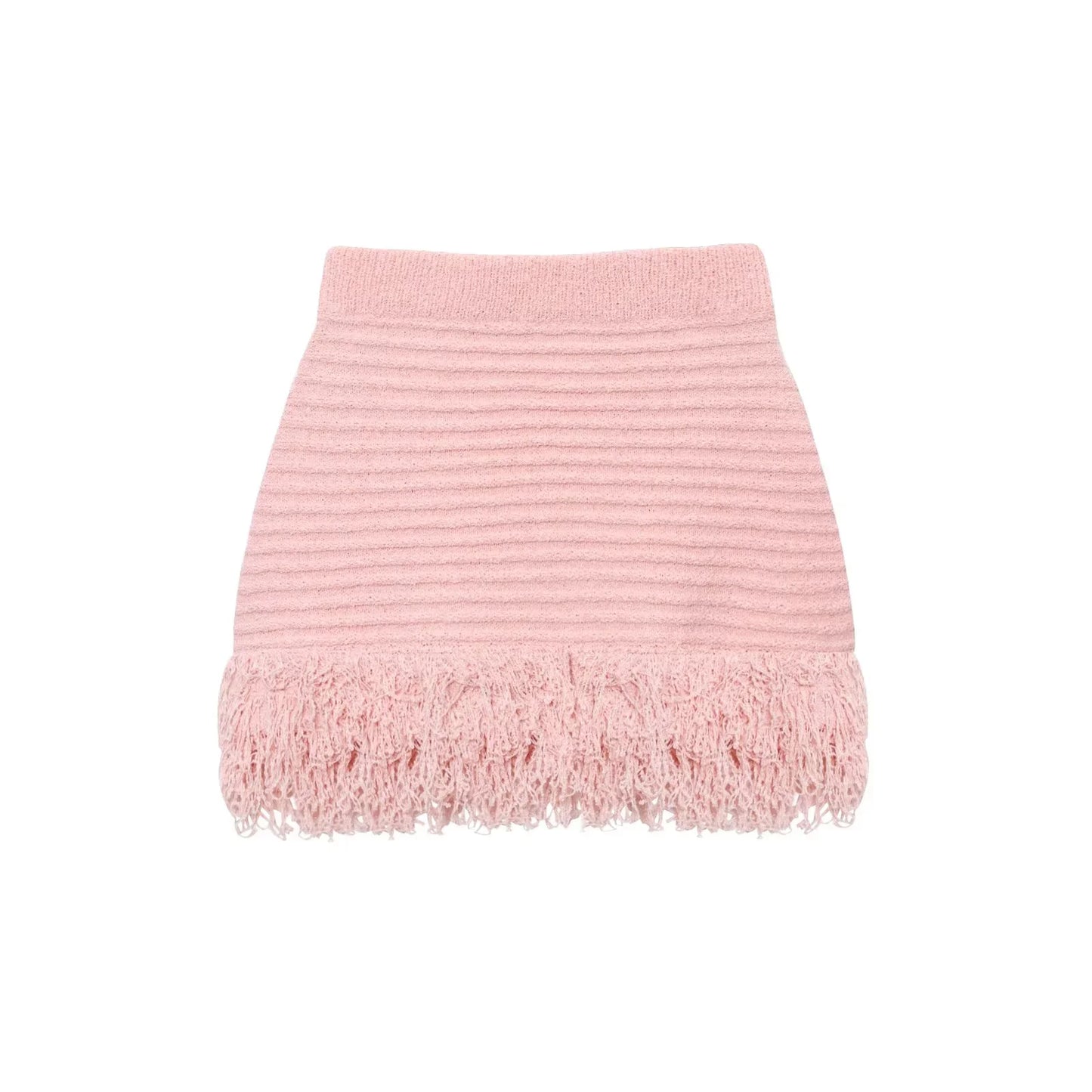 Elegant Knitted Tassel Suit - Chic Turndown Collar