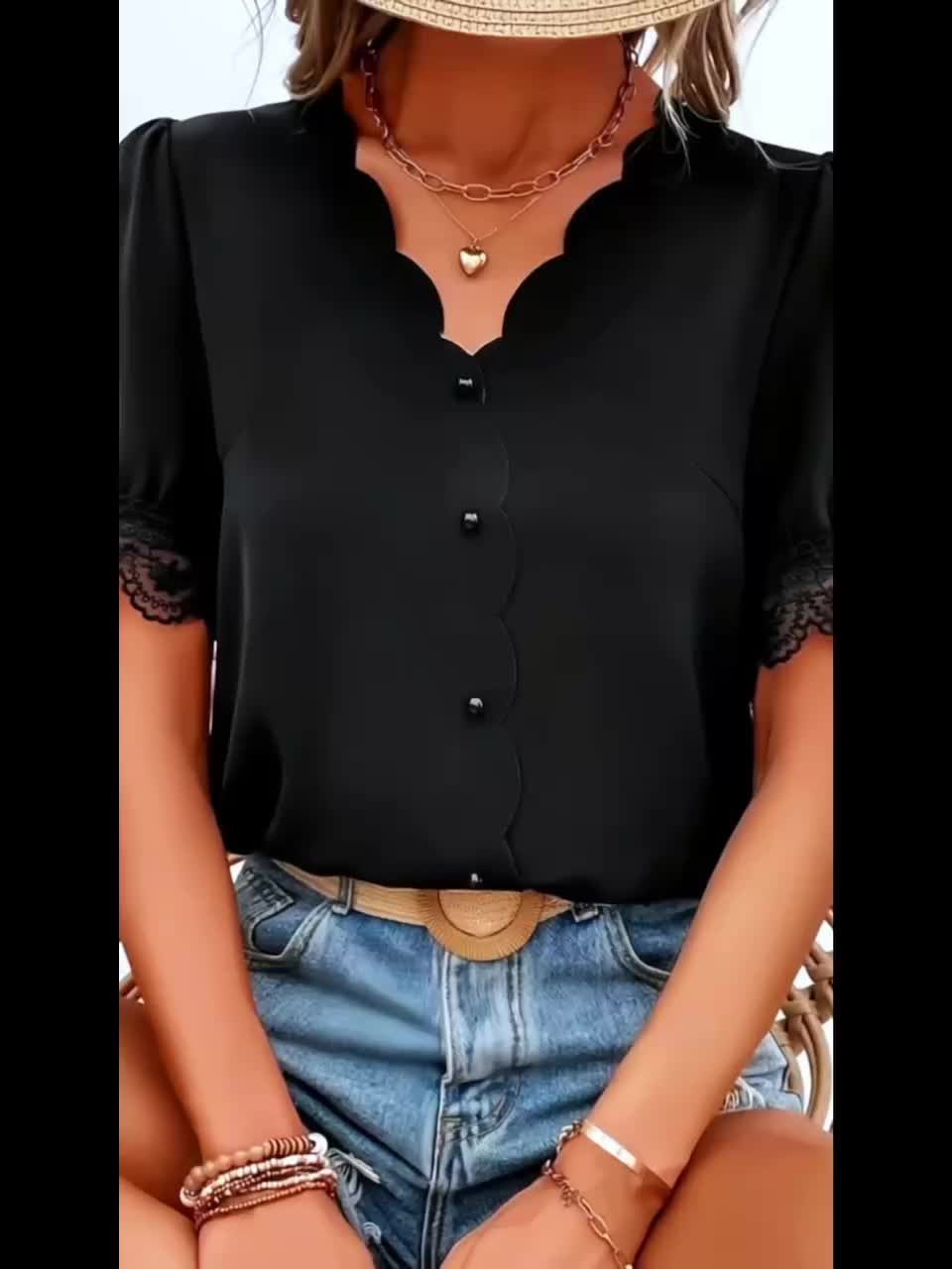 Women's Summer Casual Solid Color V-Neck Short Sleeve Shirt