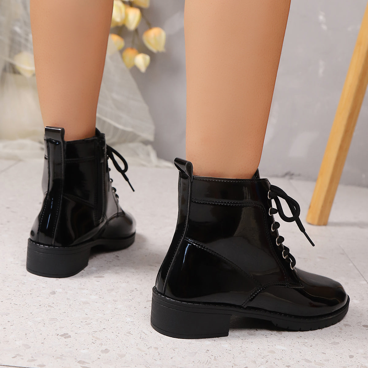 Women'S Chunky Heel Ankle Boots - Lace-Up & Side Zipper Closure, Slip-Resistant TPR Sole, All-Season Formal & Casual Shoes - Synthetic Cover-like Appearance for Everyday & Special Events - Easy-Clean Women'S Boots, Event Footwear, Sleek Boot Design, Durable Rubber Sole, Office Wear, Stylish Footwear, Comfortable Lining, Working Women