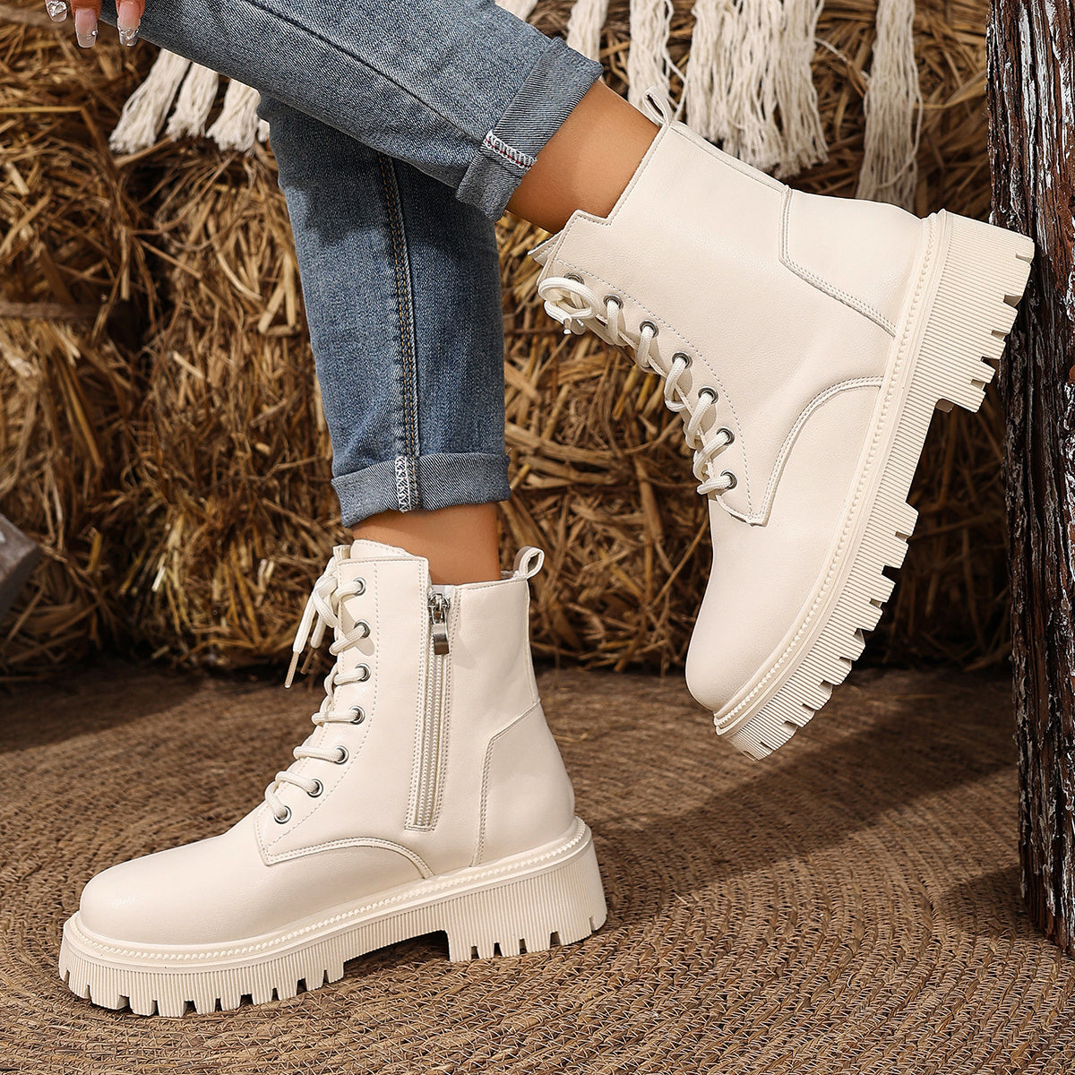 Women'S Chunky Platform Boots - Thick Platform Sole for Height & Stability, Zipper Closure, Synthetic Cover Upper - All-Season Everyday & Formal Boots - Non-Slip Rubber Outsole - Easy-Clean Shoes for Women, Versatile Footwear, Modern Footwear, Durable Construction, Fashionconscious Buyers, Casual Wear, Trendy Footwear, Sturdy Construction, Office Wear, Gothic Boots For Women, Platform Boots For Women, White Gothic Boots, Bootie, Beige Purse And Booties, Beige Moccasin Boots For Women