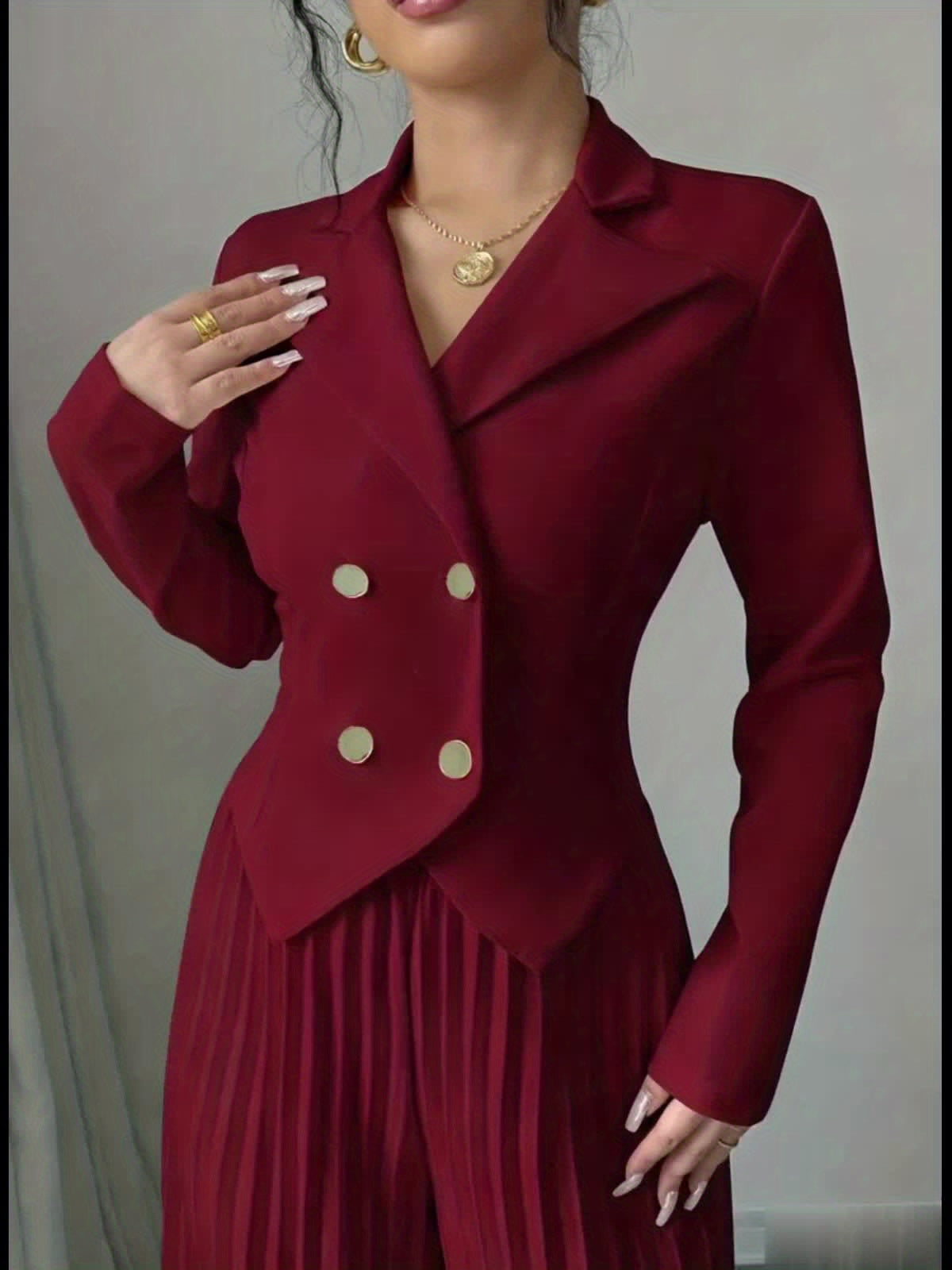 Women'S Elegant Solid Color Slim-Fit Blazer & Wide-Leg Pants Two-Piece Set - Long Sleeve Button-Up Jacket with Pockets, Flared Legs, and Structured Fit, All-season Versatile Office To Casual Wear, Versatile Fashion, Sophisticated Style