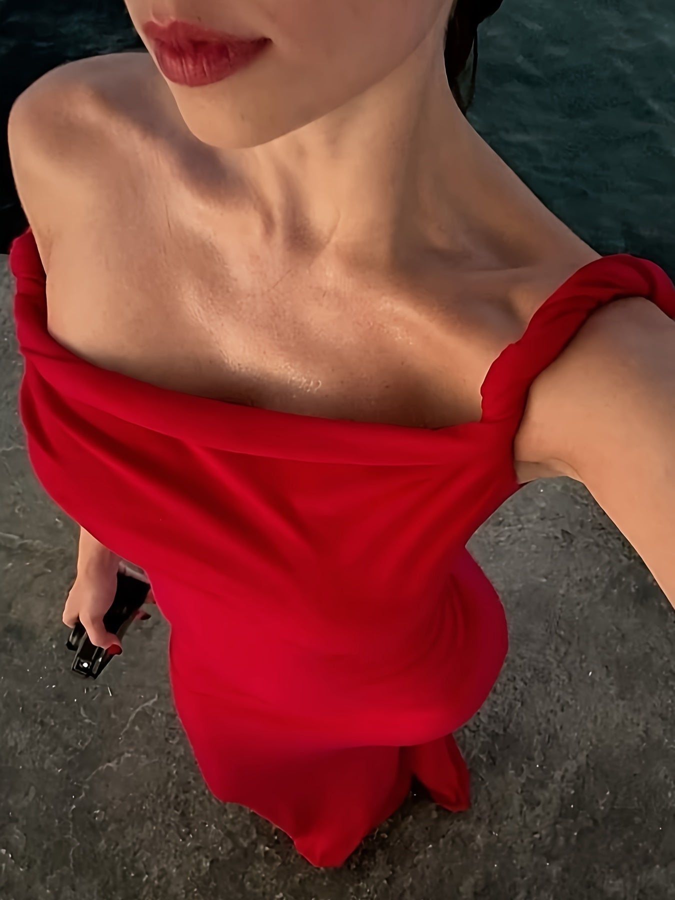 Elegant Off-Shoulder Red Maxi Dress for Women - Sleeveless, Knot Detail, Flowing Design, Perfect for Summer Events, Adult Fashion, Evening Wear|Elegant Offshoulder Style|Polyester Fabric