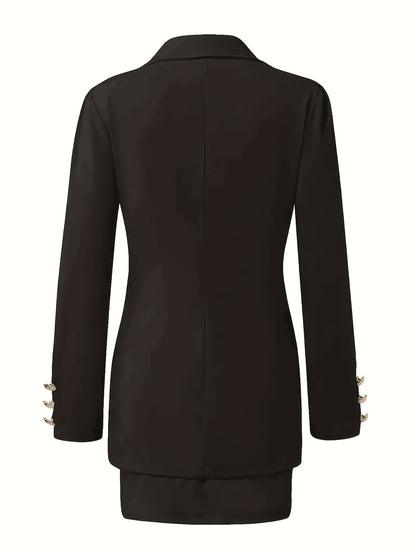 Ladies' Elegant Commuter Notch Lapel Double-Breasted Suit Skirt Set
