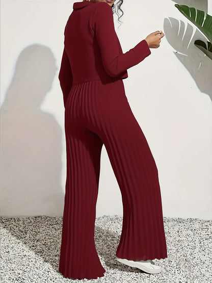 Women'S Elegant Solid Color Slim-Fit Blazer & Wide-Leg Pants Two-Piece Set - Long Sleeve Button-Up Jacket with Pockets, Flared Legs, and Structured Fit, All-season Versatile Office To Casual Wear, Versatile Fashion, Sophisticated Style