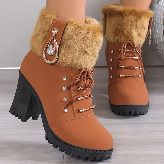 New Fengda Women's Lace-up Heightening Short Boots Women's Fashionable Versatile Solid Color Boots Round Head