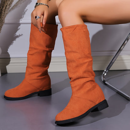Women's Slouchy Mid Calf Boots, Comfortable Round Toe Pull On Shoes, Classic Boots For Koningsdag/King's Day