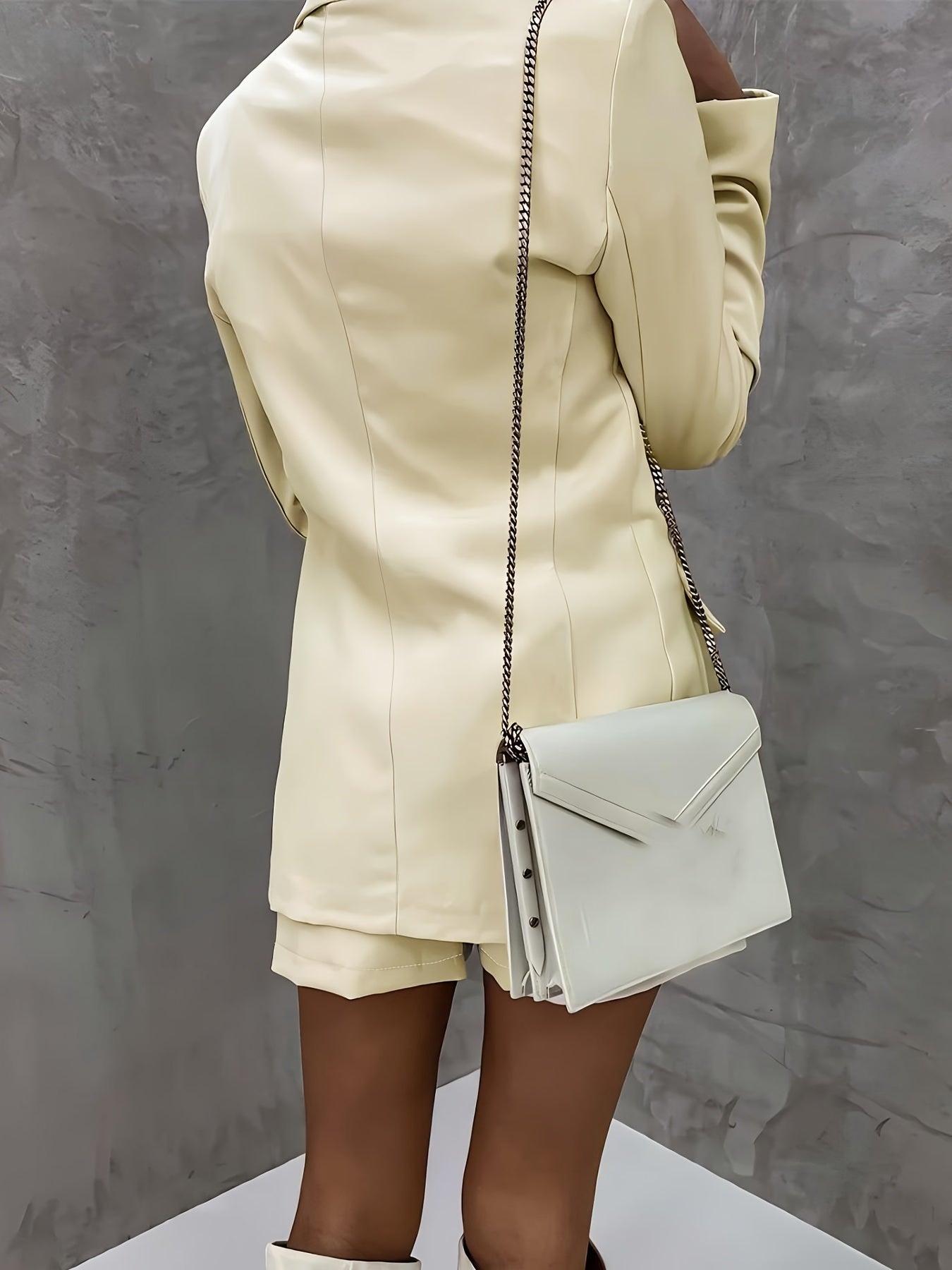 Elegant Women's Long Sleeve Blazer & Pleated Skirt Set - Polyester, Machine Washable, Non-Stretch Fabric