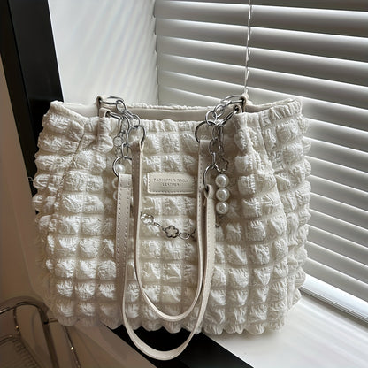 Chic Pleated Cloud Shoulder Bag - Bubble Ruched Tote with Soft Comfort - Fashionable Everyday Accessory for Women