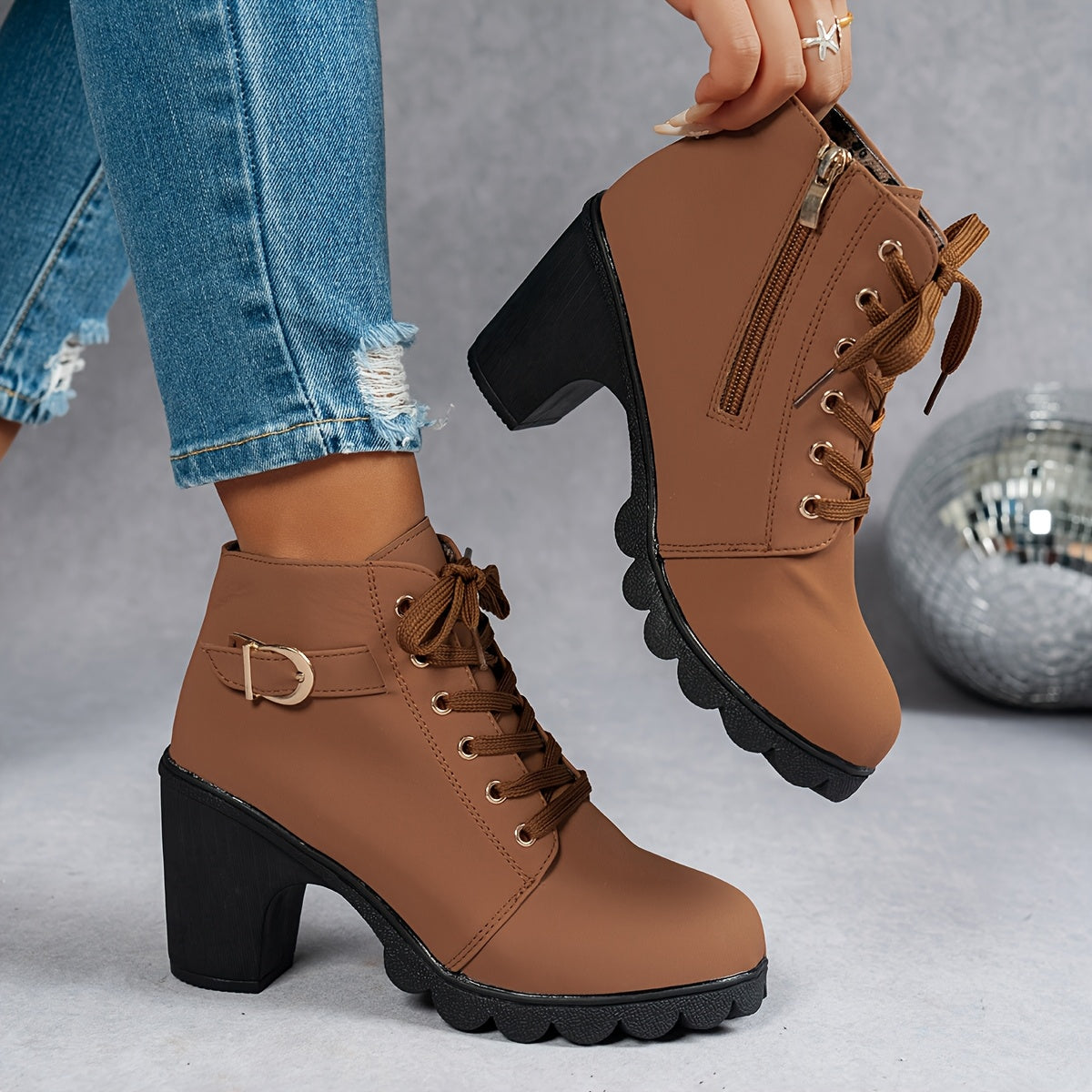 Women's Olive Green High-Heel Platform Ankle Boots - Thick Rubber Sole, Round Toe & Zipper Closure, All-Season Versatile Casual to Semi-Formal, Easy On/Off Faux Cover Booties, Ankle Boots For Women, Womens Ankle Boots, Fall Boots For Women, Boots For Women Elegant Classy, Women Ankle Boots, Bottes Femme, Boots For Women Ankle, Boots Women, Ankle Boots For Women Elegant Classy