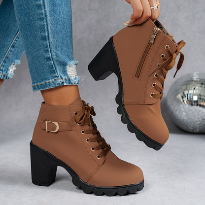 Women's Olive Green High-Heel Platform Ankle Boots - Thick Rubber Sole, Round Toe & Zipper Closure, All-Season Versatile Casual to Semi-Formal, Easy On/Off Faux Cover Booties, Ankle Boots For Women, Womens Ankle Boots, Fall Boots For Women, Boots For Women Elegant Classy, Women Ankle Boots, Bottes Femme, Boots For Women Ankle, Boots Women, Ankle Boots For Women Elegant Classy