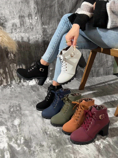 Women's Olive Green High-Heel Platform Ankle Boots - Thick Rubber Sole, Round Toe & Zipper Closure, All-Season Versatile Casual to Semi-Formal, Easy On/Off Faux Cover Booties, Ankle Boots For Women, Womens Ankle Boots, Fall Boots For Women, Boots For Women Elegant Classy, Women Ankle Boots, Bottes Femme, Boots For Women Ankle, Boots Women, Ankle Boots For Women Elegant Classy