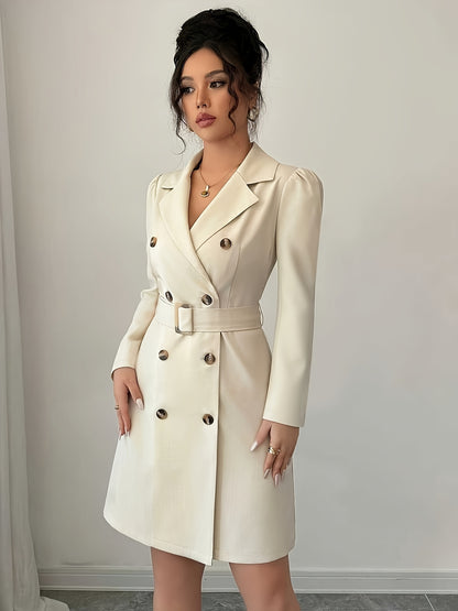 Vestido Social Feminino Elegante com Gola em A - Blazer e Saia de Cor Sólida para Outono/Inverno, Uso Profissional e Formal, Lavável na Máquina, Traje para Escritório, Casamento e Festas - Corte Sob Medida em Silhueta A, Sem Transparência, Código de Vestimenta