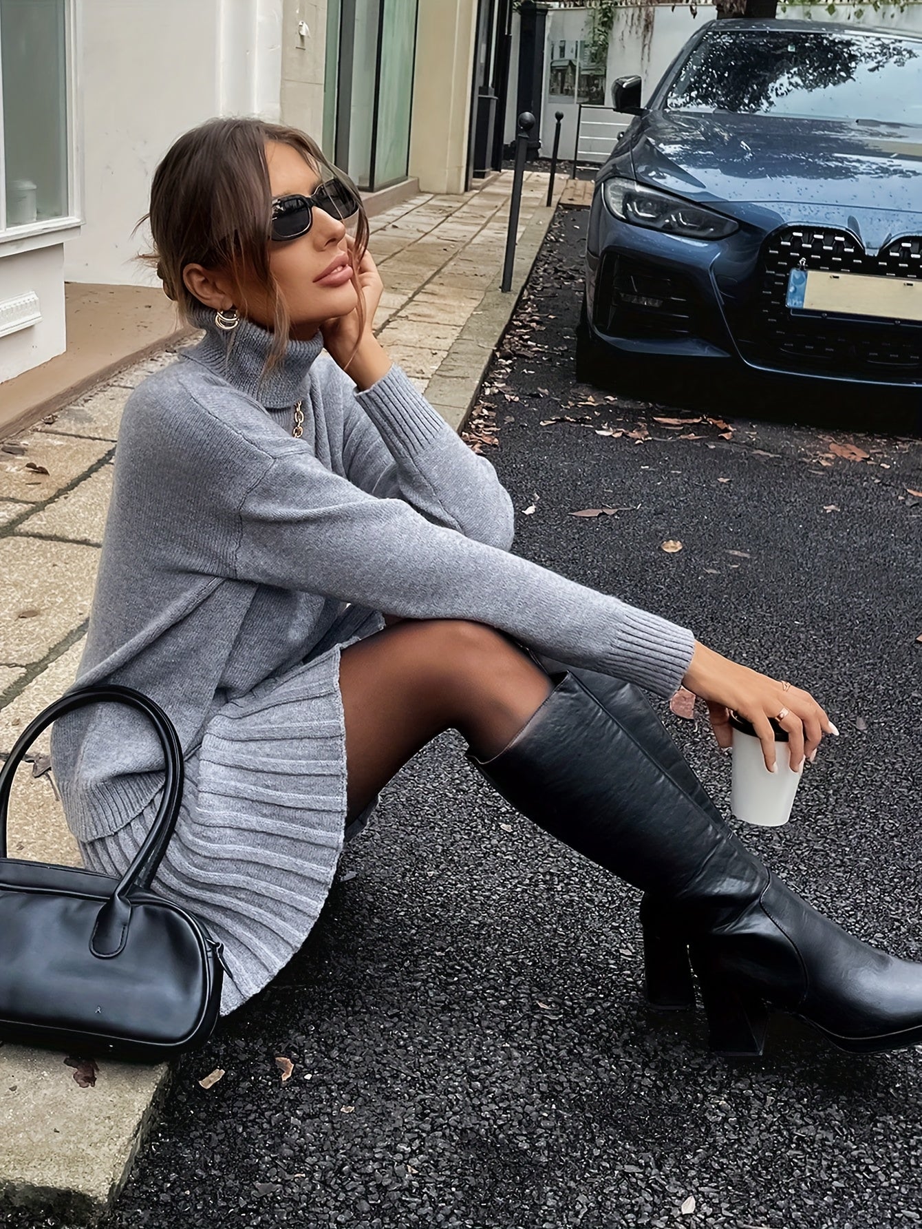 Women'S Two-Piece Set, High Neck Top + Pleated Skirt Outfit, Perfect for Fall, Stylish Outfit, Chic Outfit, Trendy Outfit, Cozy Outfit, Comfortable Outfit, Casual Outfit, Casual Wear, Fall Fashion, High Neck Top, Pleated Skirt, Matching Set