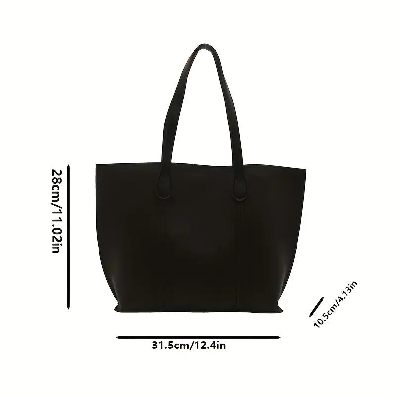 Women'S Large Capacity Tote - Elegant Minimalist Hand with Golden-Tone Hardware & Buckle Closure, Fixed Strap & Detachable Strap, Golden-Tone Hardware, Versatile For Work, Travel