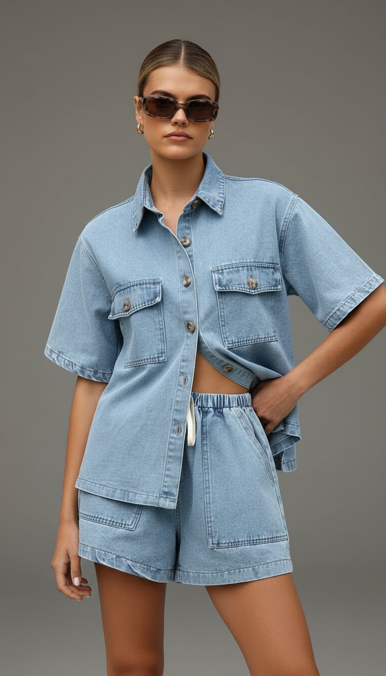 Chic Denim Two-Piece Set: Effortless Elegance