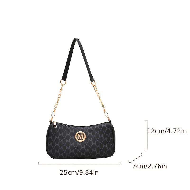French Vintage Underarm Bag for Women, New Letter Print Crossbody Small Square Bag with Chain Strap, Perfect Lily Adjustable Crossbody Bag with M Logo - Zipper Closure Shoulder Bag, Suitable for Daily Commuting and Casual Outings, Light Brown/White/Black, Multifunctional Handbag, Fashion Accessory, Elegant Women'S Shopping Halloween, Christmas Gift, Handbag, Women'S Small Wallet, Fashionable Women Bags