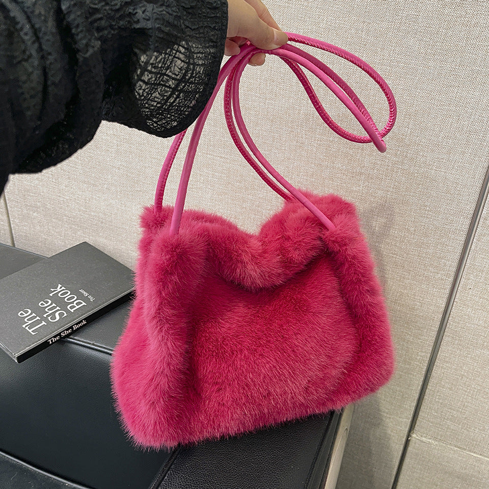 Women's Winter Large Capacity  Tote & Crossbody Bag with Fluffy Fur Coat - Handbag, Zipper Closure, Elegant Warm Design for Commuting,,, Shopping - Versatile for all-outfits (Care: Hand/Dry Clean)