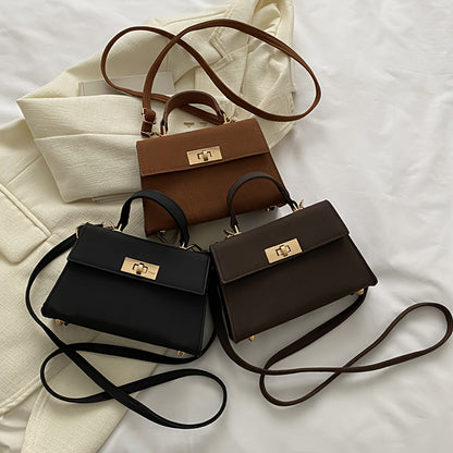 Women'S Elegant Retro Handbag & Crossbody Bag - Glossy / Brown/ Golden-Tone -like Texture, Golden-Tone Hardware & Turn-Lock Closure, Compact Mini Purse For Everyday, Purse, Crossbody Purse For Women, Handbag For Women, Designer Handbag For Women