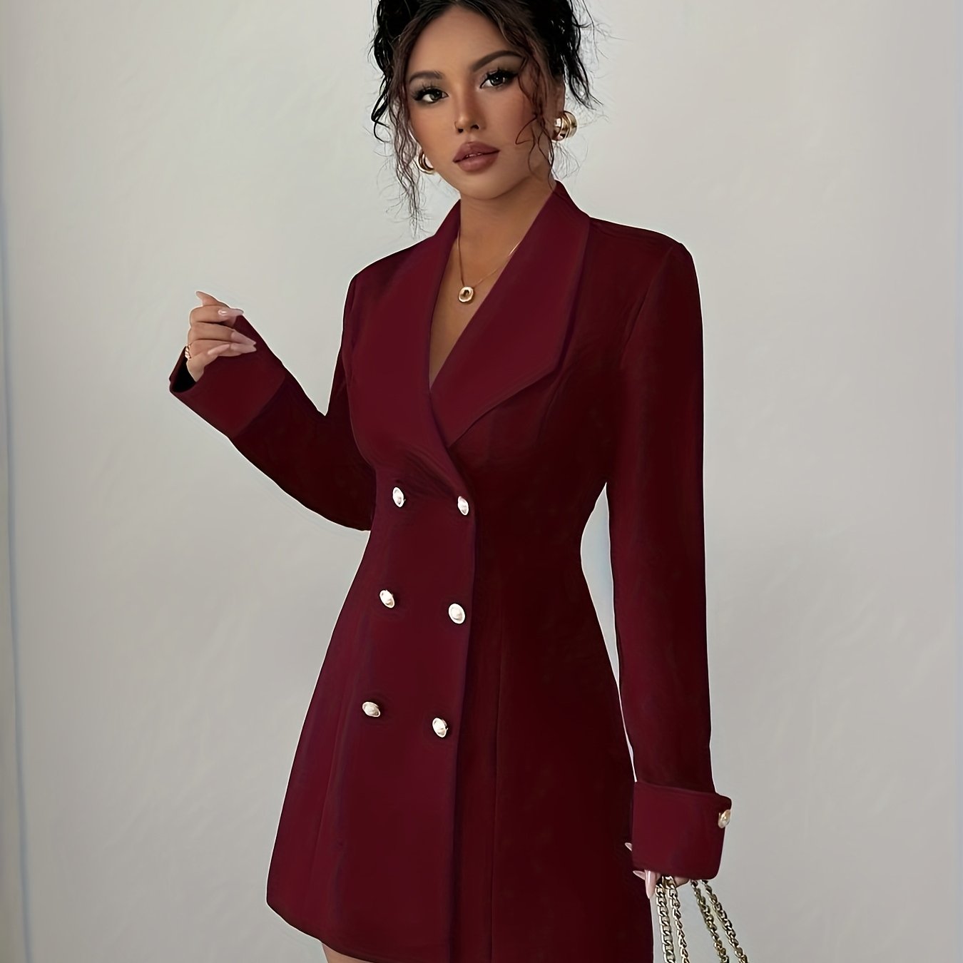 Elegant French Style Double-Breasted Autumn Dress