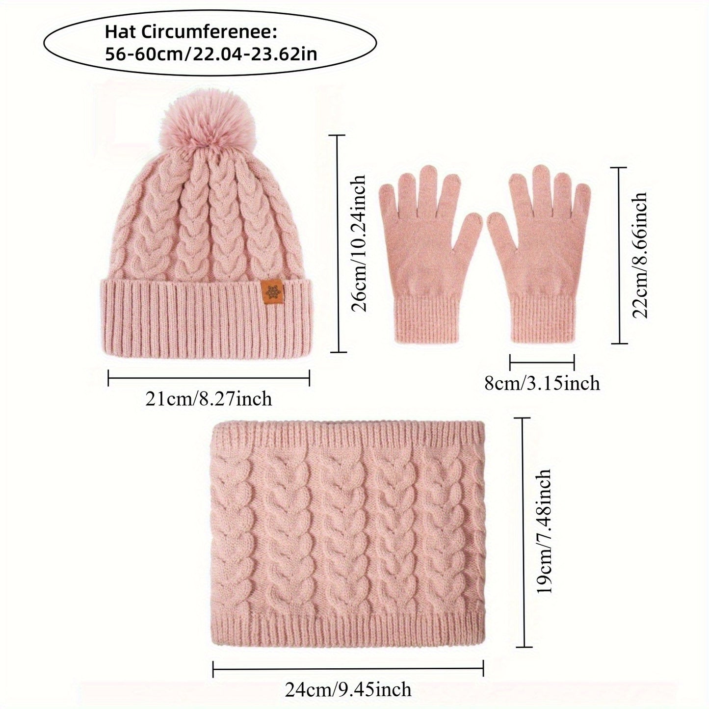 Conjunto de Inverno Quente para Adulto 3 peças - Chapéu, Cachecol & Luvas, Roupa 3-em-1 Espessa Resistente ao Frio e Moderna para Deslocações Diárias, Compras & Atividades ao Ar Livre, Design Ajustado de Cor Sólida com Tema de Natal, Lavar à Mão, Roupa com Tema de Natal