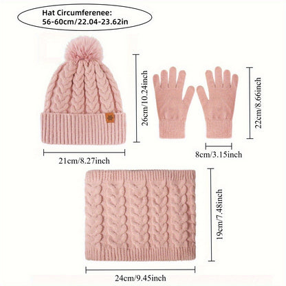 Conjunto de Inverno Quente para Adulto 3 peças - Chapéu, Cachecol & Luvas, Roupa 3-em-1 Espessa Resistente ao Frio e Moderna para Deslocações Diárias, Compras & Atividades ao Ar Livre, Design Ajustado de Cor Sólida com Tema de Natal, Lavar à Mão, Roupa com Tema de Natal