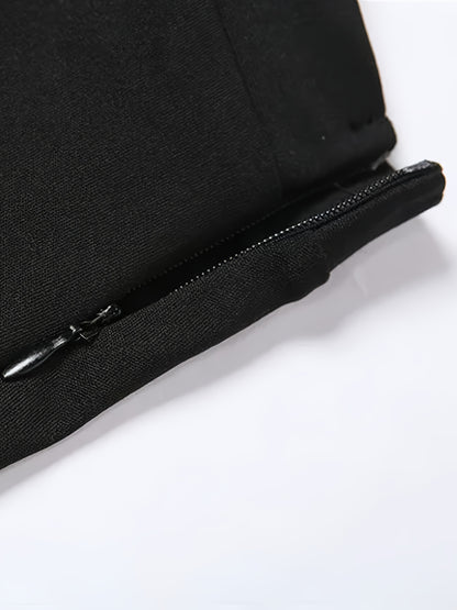 Women'S Elegant Black Two-Piece Wear Set - Crop Top with Golden Chain Straps & High-Waisted Pants, Urban Style, All-Season Comfort, Wear|Chain Accent Top|Comfortable Fit