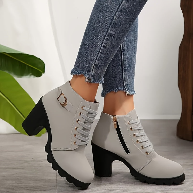 Stylish Women's Winter Chunky Heel Ankle Boots, Casual Versatile Outdoor High-Heeled Short Boots for Ladies