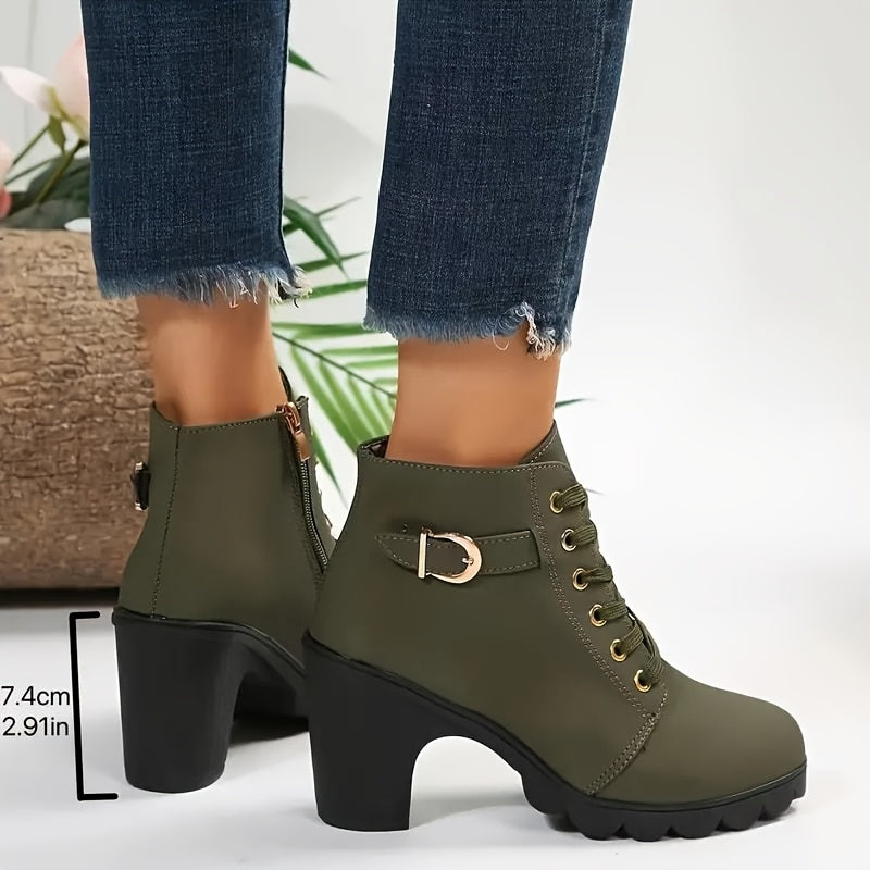 Stylish Women's Winter Chunky Heel Ankle Boots, Casual Versatile Outdoor High-Heeled Short Boots for Ladies