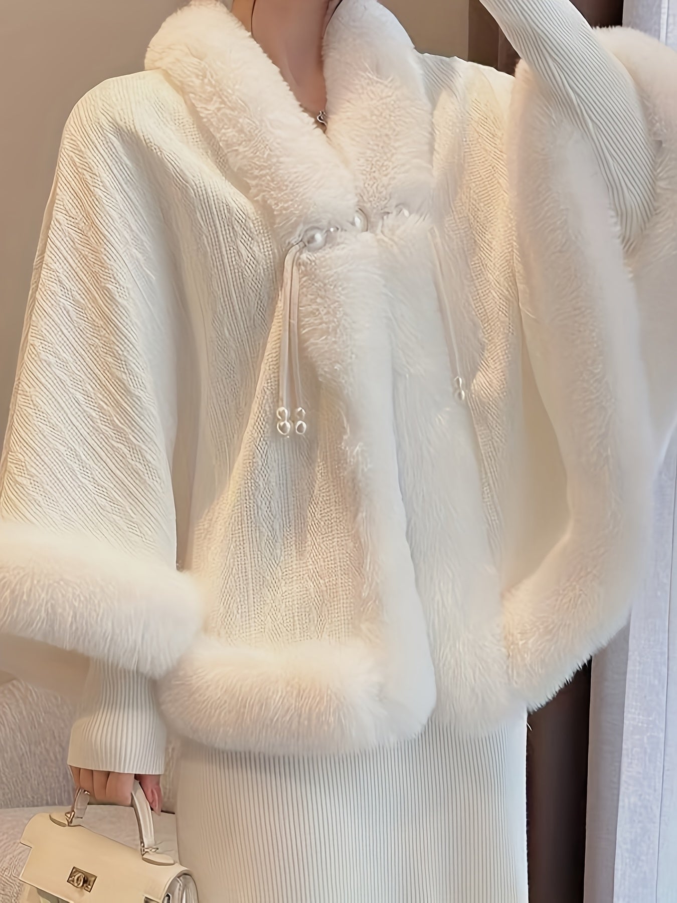 Capa de veludo elegante para mulheres - Casaco de inverno quente de pele sintética com capuz ajustável, mangas compridas e bolsos frontais para moda outono/inverno, roupa exterior aconchegante, moda aconchegante, estilo sofisticado, textura suave