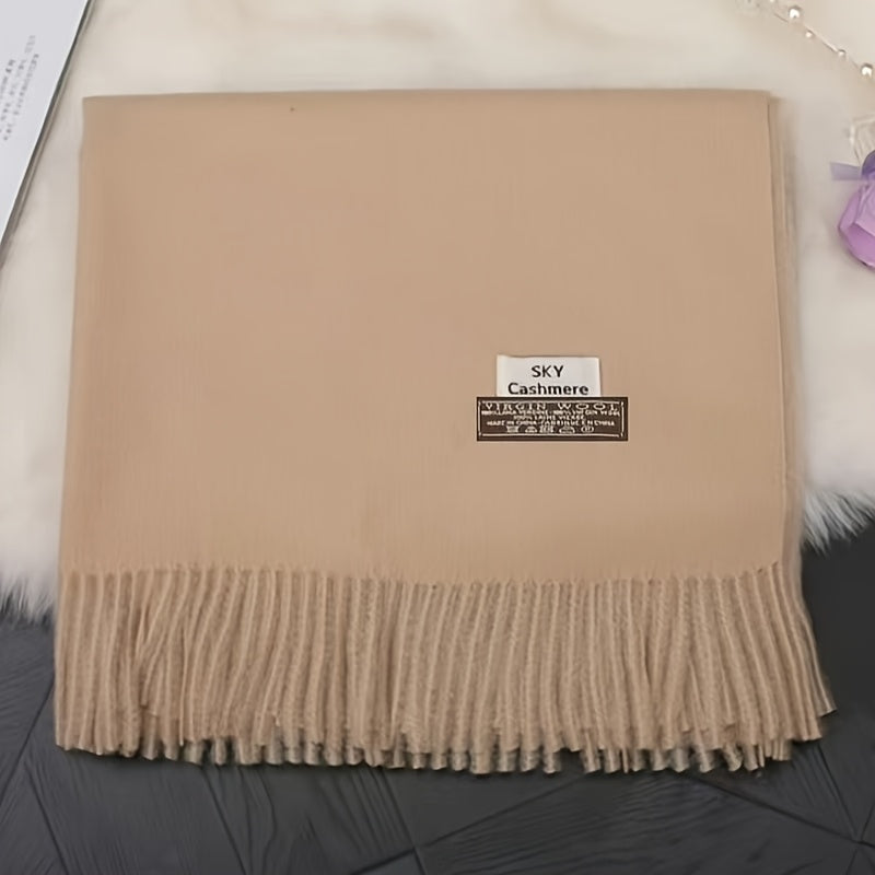 Lenço de Lã Macio e Confortável - Xale Escocês Bohemian Estiloso, Cor Sólida, Quente e à Prova de Vento, Lavável à Mão, Perfeito para Encontros Noturnos, Não Elástico - Presente Elegante!