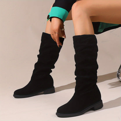 Chic Women's Slouchy Mid Calf Boots - Comfortable & Stylish