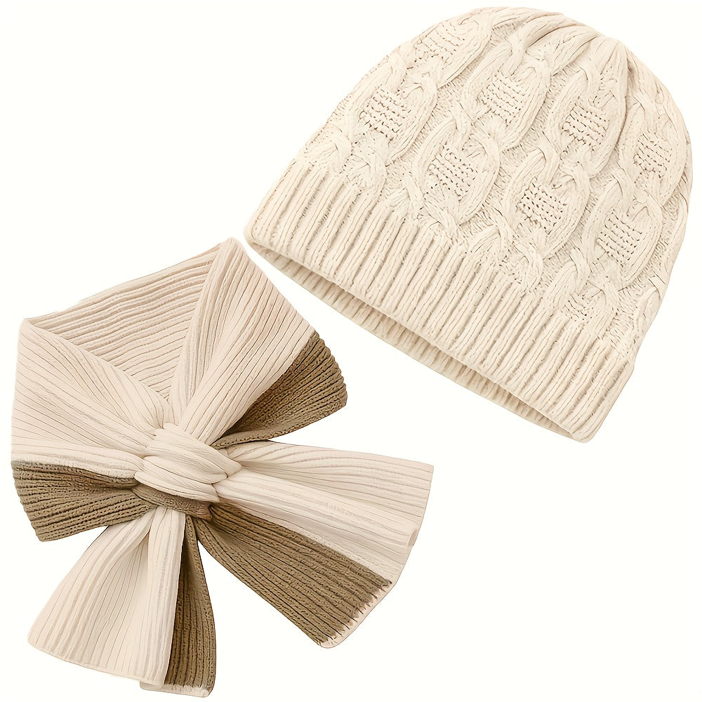 1 Conjunto Elegante de Chapéu e Cachecol de Cor Sólida, Gorro Quente e Moderno de Outono Inverno com Múltiplas Cores Disponíveis, Acessórios de Inverno, Moda de Inverno, Amantes da Moda, Gorro Elegante, Textura Suave, Design Clássico, Cachecol a Combinar, Acessório de Cabeça Aconchegante