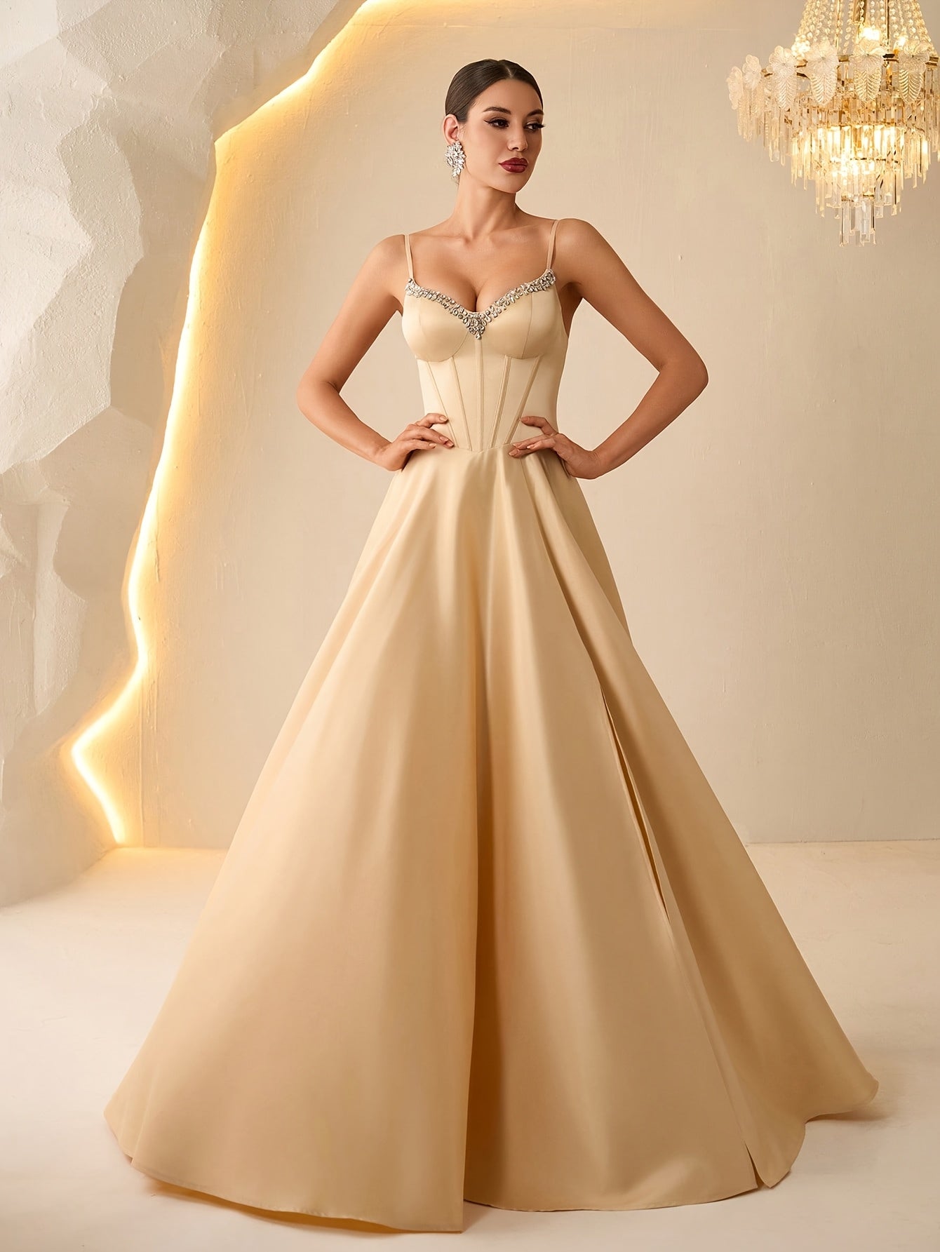 French Backless Spaghetti Strap Evening Dress – Sweetheart Elegance