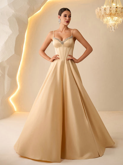 French Backless Spaghetti Strap Evening Dress – Sweetheart Elegance