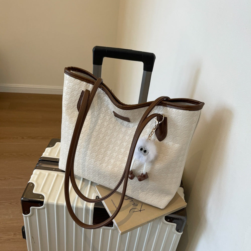 Large Capacity Shoulder Bag for Women - 2025 New Fashion Tote Bag with Zipper Closure, Polyester Lining, and Bird Pattern Design - Perfect for College Students, Commuting, and Casual Outings - Available in Deep Gray, White, and Beige