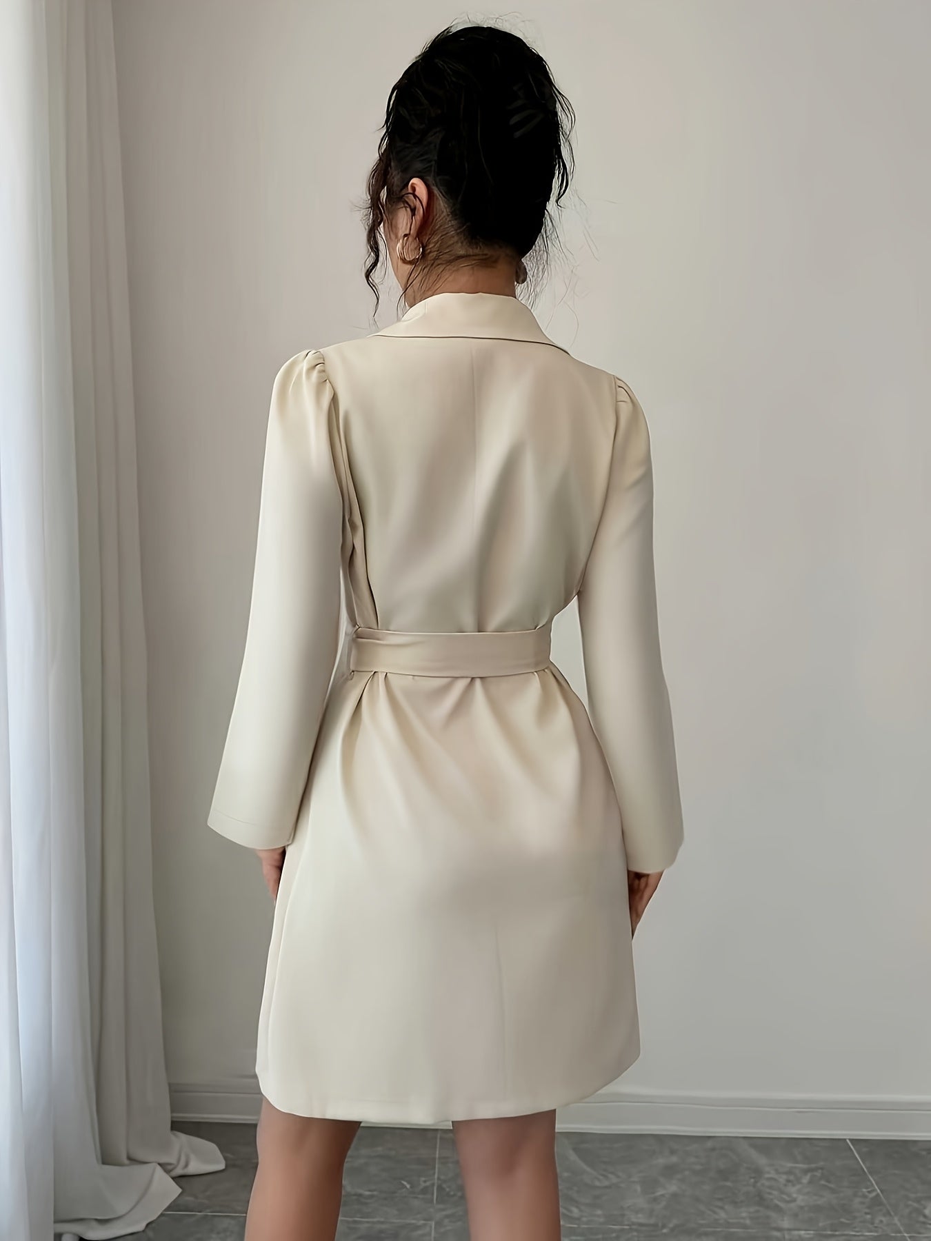 Vestido Social Feminino Elegante com Gola em A - Blazer e Saia de Cor Sólida para Outono/Inverno, Uso Profissional e Formal, Lavável na Máquina, Traje para Escritório, Casamento e Festas - Corte Sob Medida em Silhueta A, Sem Transparência, Código de Vestimenta