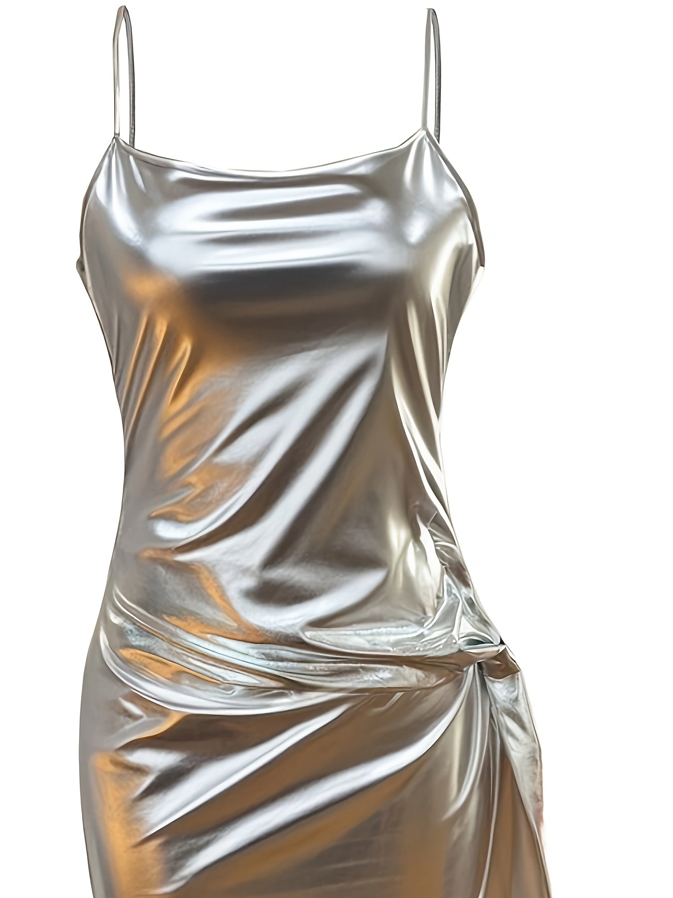 Women'S Sexy Bodycon Dress, Solid Color Knit Polyester 100%, Side Tie-up Detail, Collarless, Spring/Summer Fashion, 100g/m² Fabric Weight