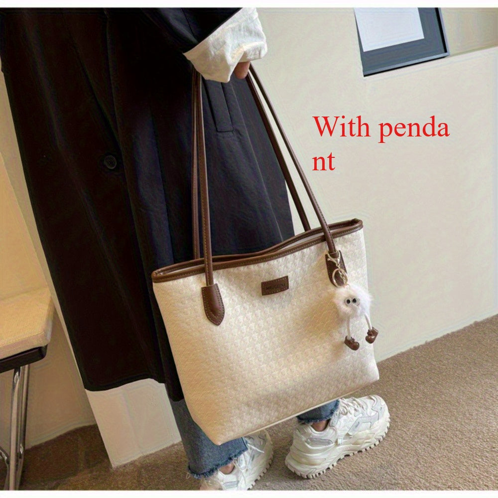 Large Capacity Shoulder Bag for Women - 2025 New Fashion Tote Bag with Zipper Closure, Polyester Lining, and Bird Pattern Design - Perfect for College Students, Commuting, and Casual Outings - Available in Deep Gray, White, and Beige