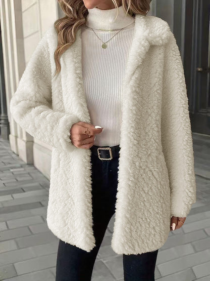 Casaco de Inverno Feminino com Gola Falsa - Jaqueta de Meio Comprimento para Todas as Estações, Casaco Casual de Cor Sólida, Blazer Lavável à Máquina para Camadas de Outono e Inverno (Escritório, Semi-Formal, Traje Casual) - Conforto Macio, Fácil Cuidado, Estilo Versátil