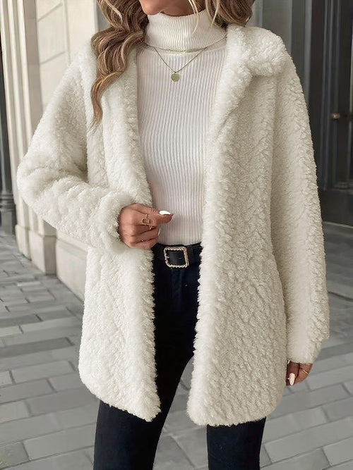 Casaco de Inverno Feminino com Gola Falsa - Jaqueta de Meio Comprimento para Todas as Estações, Casaco Casual de Cor Sólida, Blazer Lavável à Máquina para Camadas de Outono e Inverno (Escritório, Semi-Formal, Traje Casual) - Conforto Macio, Fácil Cuidado, Estilo Versátil