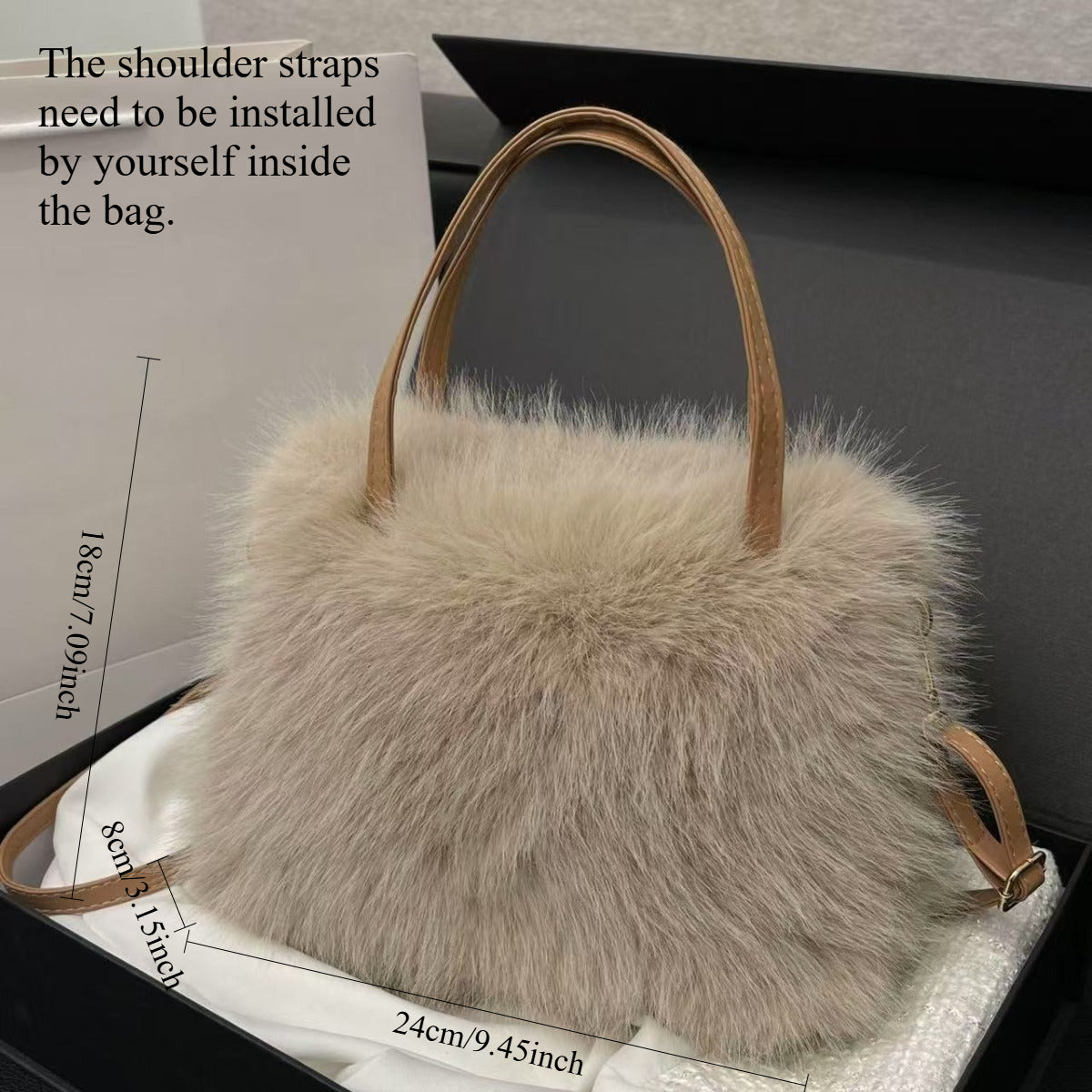 A Plush Women'S Shoulder Bag, a Stylish Autumn And Winter Hand-Held Bucket Crossbody Fur Bag, a Versatile Solid Color Faux Fox Fur Large Capacity Tote Bag, Available in Six Colors Suitable for Daily Commuting, Parties, Christmas, Thanksgiving, And Halloween.