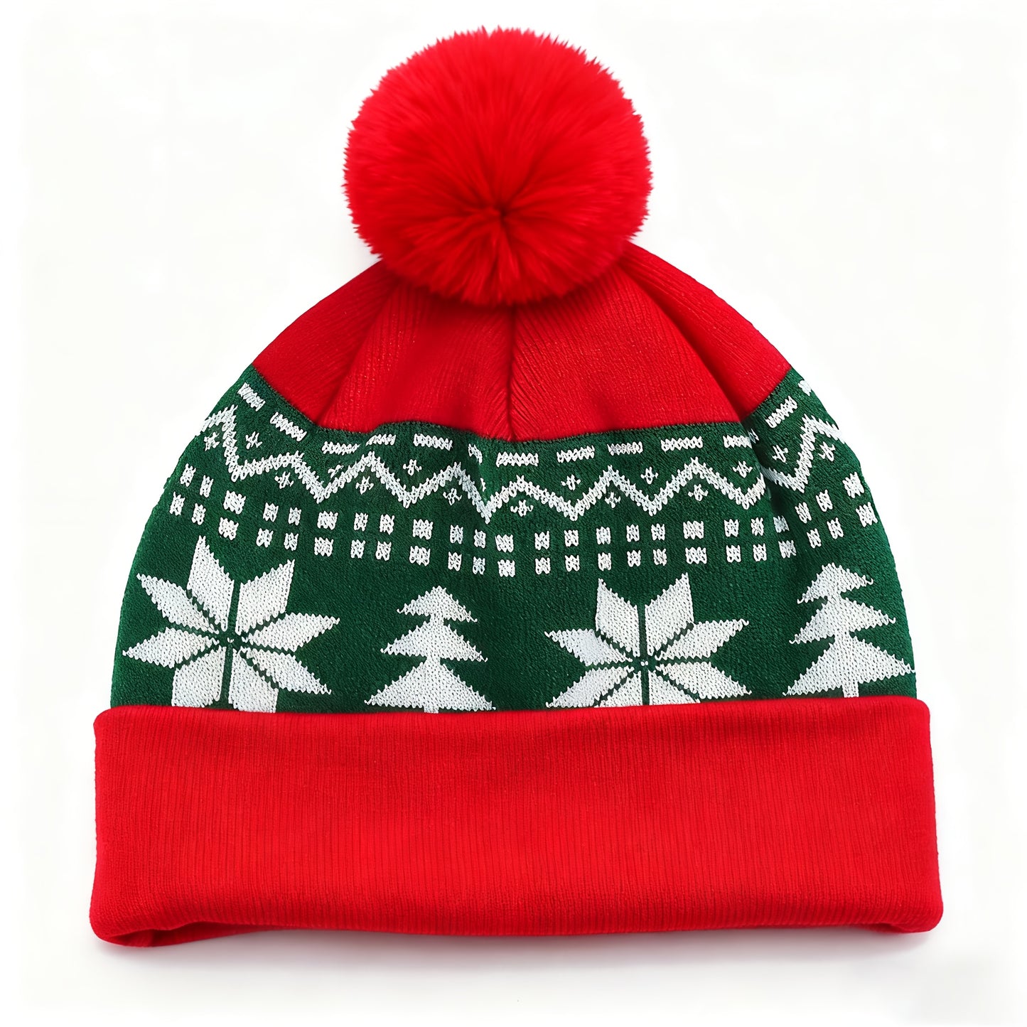 Gorro de Natal com Chapéu de Pai Natal - Gorro de Festa Vermelho e Verde com Design de Estrela-do-Natal e Flocos de Neve, Acrílico Respirável, Ajuste Elástico, Fecho com Cordão, Perfeito para Festas de Natal e Ano Novo, Chapéu de Natal