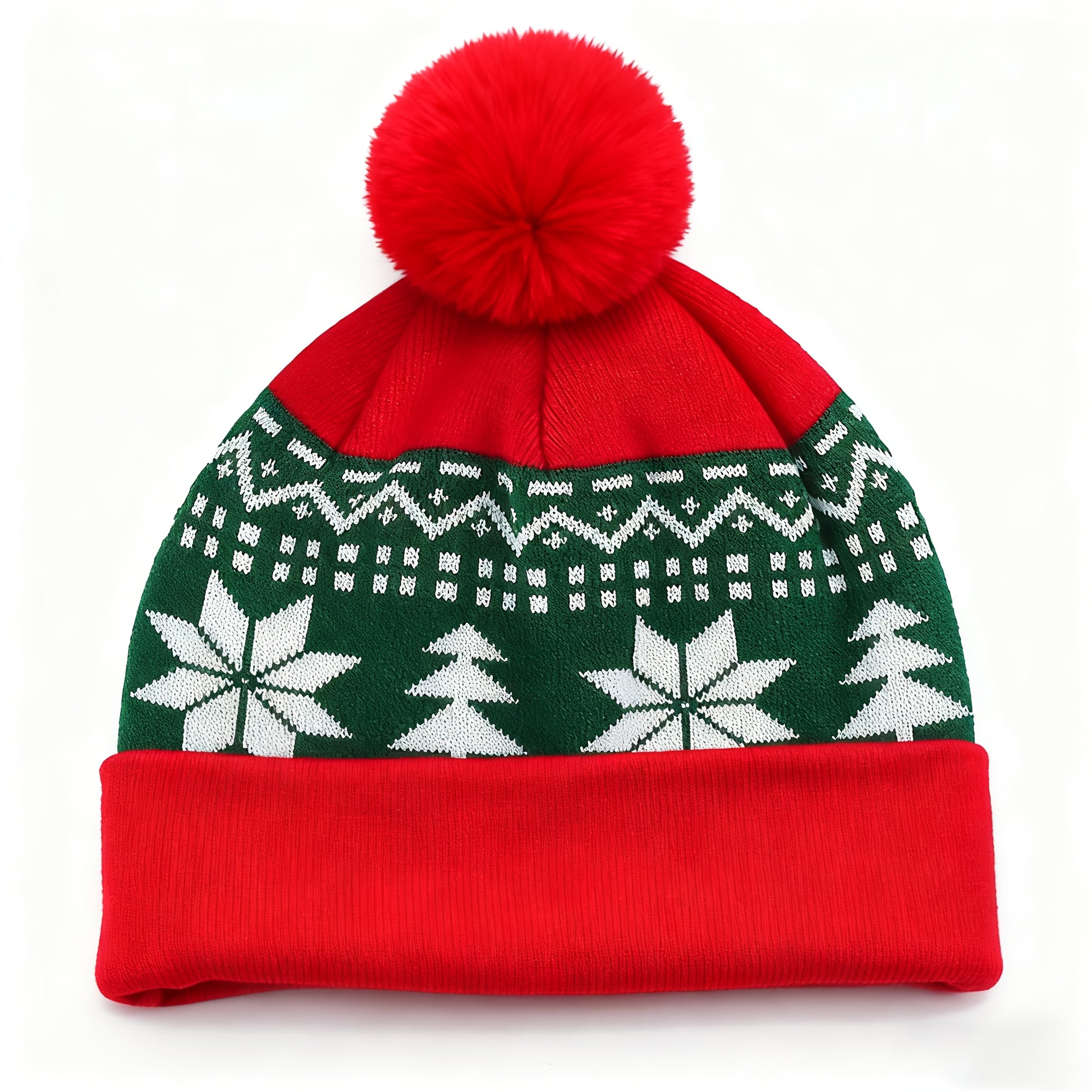 Gorro de Natal com Chapéu de Pai Natal - Gorro de Festa Vermelho e Verde com Design de Estrela-do-Natal e Flocos de Neve, Acrílico Respirável, Ajuste Elástico, Fecho com Cordão, Perfeito para Festas de Natal e Ano Novo, Chapéu de Natal