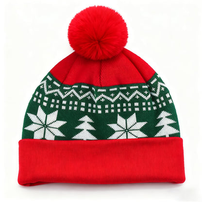 Gorro de Natal com Chapéu de Pai Natal - Gorro de Festa Vermelho e Verde com Design de Estrela-do-Natal e Flocos de Neve, Acrílico Respirável, Ajuste Elástico, Fecho com Cordão, Perfeito para Festas de Natal e Ano Novo, Chapéu de Natal
