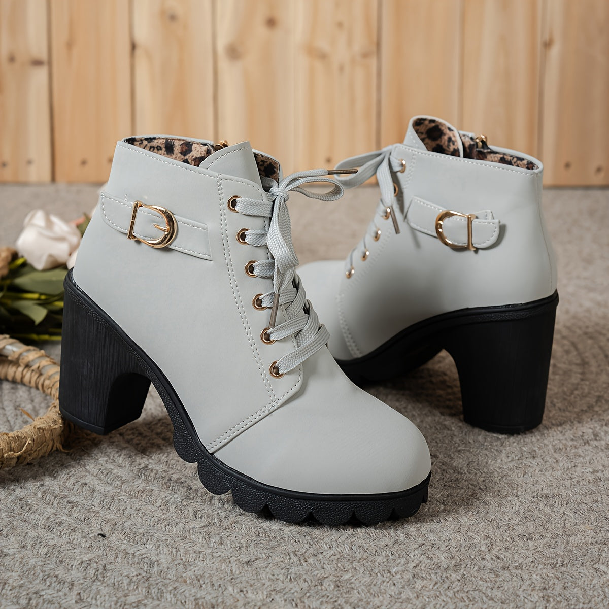 Women's Chunky Platform Ankle Boots - Side Zipper & Lace-Up Closure, Round Toe Boots with Non-Slip Rubber Sole - All-Season Cushioned Interior - Synthetic Cover Shoes in Black, Brown, Navy Green, Burgundy, Blue, Grey - for Casual, Formal, Everyday