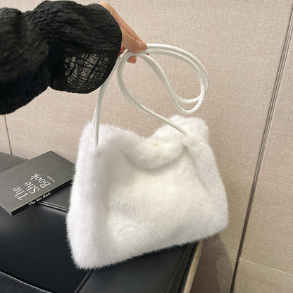 Women's Winter Large Capacity  Tote & Crossbody Bag with Fluffy Fur Coat - Handbag, Zipper Closure, Elegant Warm Design for Commuting,,, Shopping - Versatile for all-outfits (Care: Hand/Dry Clean)