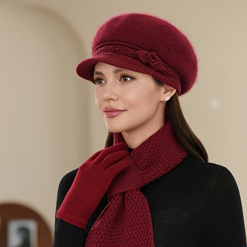 1 Gorro de Inverno de Pelúcia para Mulher - Gorro Macio com Fecho Ajustável, Proteção Leve e Quente para os Ouvidos para Clima Frio, Gorro de Inverno Elegante para Esqui, Corrida, Uso Diário - Disponível em Borgonha, Azul Marinho, Rosa, Roxo - Presente de Natal Perfeito para Mulheres