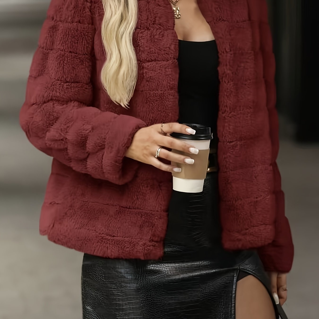 Elegant Women's Plush Fleece Coat - Cozy Winter Warmth